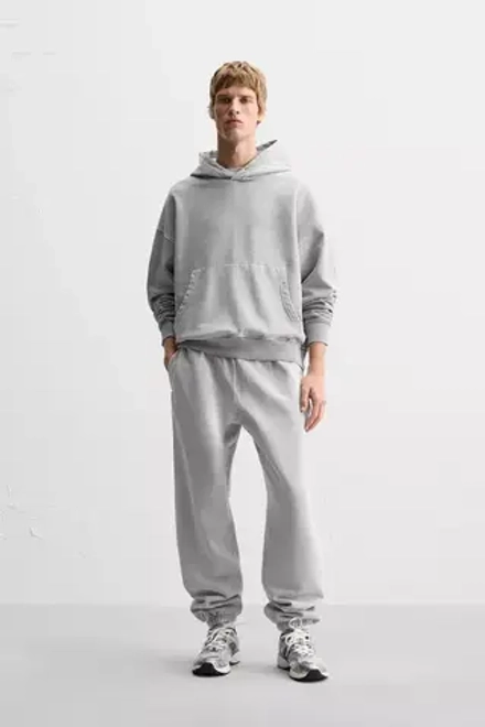 ZARA ТОЛСТОВКА BOXY FIT ИЗ ТКАНИ С ЭФФЕКТОМ ПОТЕРТОСТИ, АНТРАЦИТОВО-СЕРЫЙ