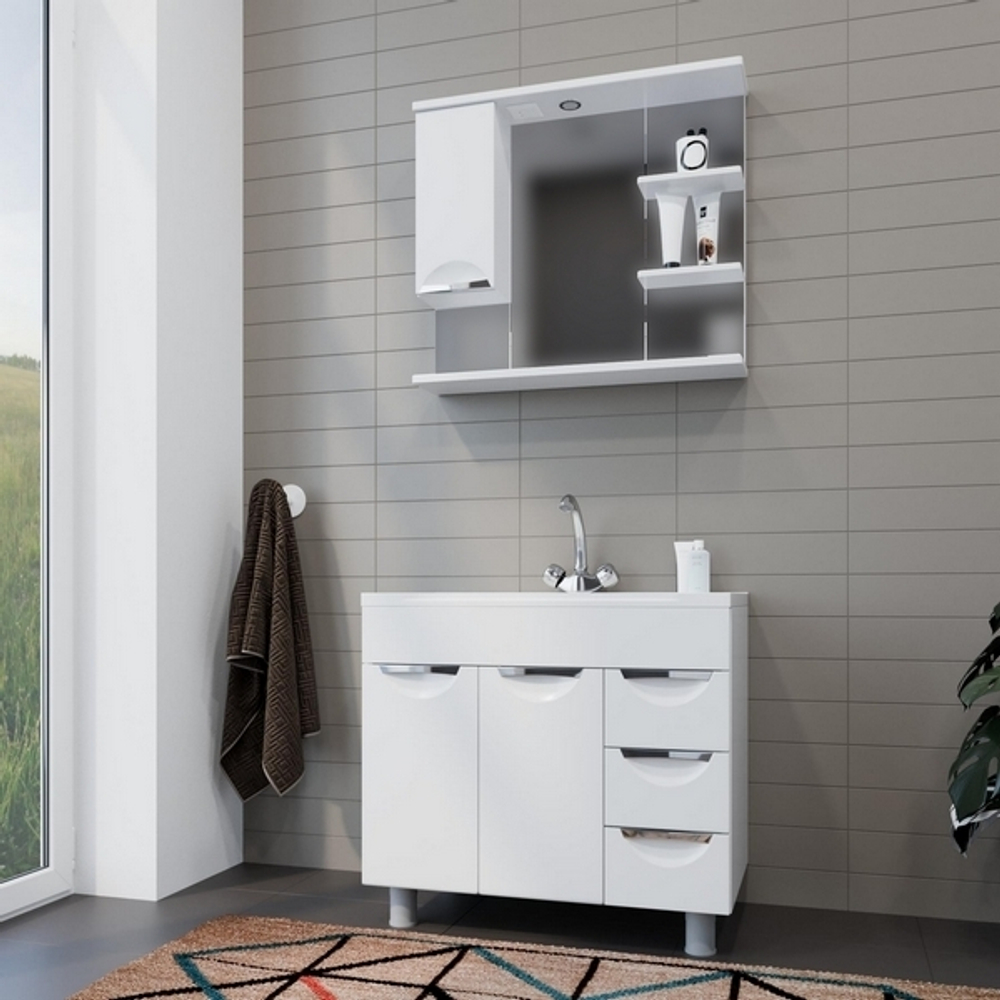 Зеркальный шкаф "ЭТЬЕН-80" левый с подсветкой (ПВХ)