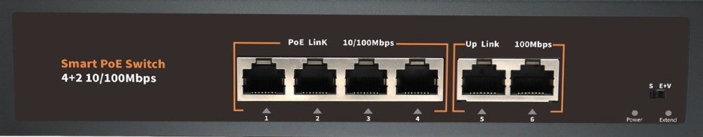 POE-42E-1 коммутатор PoE 4+2 порта, металлический корпус