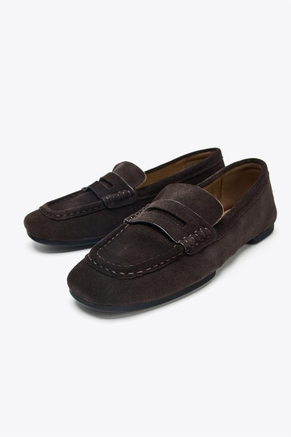 ZARA ЗАМШЕВЫЕ ЛОФЕРЫ, ШОКОЛАДНО-КОРИЧНЕВЫЙ