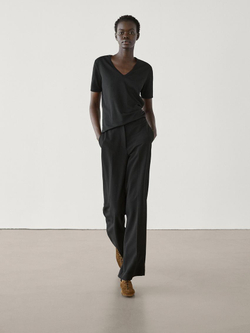 Massimo Dutti Футболка из 100% хлопка, черный