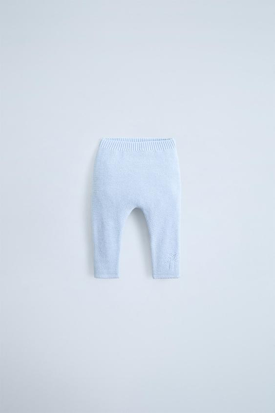 ZARA ТРИКОТАЖНЫЕ БРЮКИ С ВЫШИВКОЙ «ПАЛЬМА», ПАСТЕЛЬНО-СИНИЙ