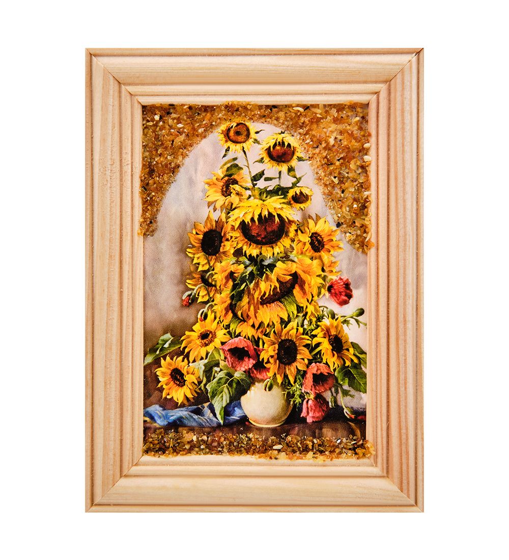 AMB-56/ 4 Картина «Подсолнухи» (с янтарной крошкой) дер.рамка 8х12