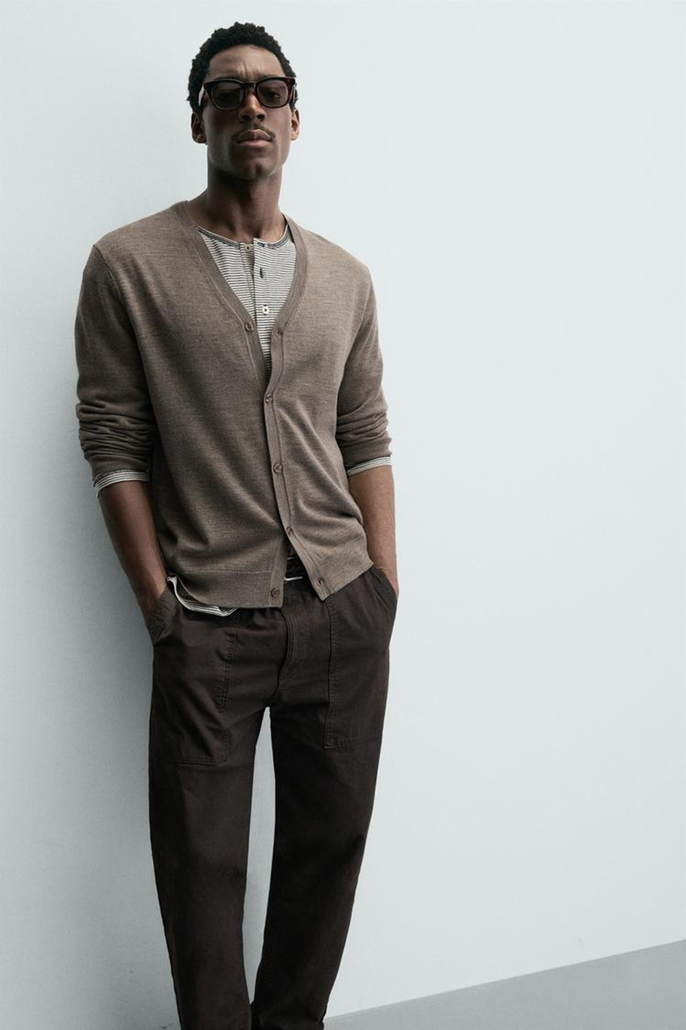 ZARA КАРДИГАН ИЗ 100% ШЕРСТИ, СЕРОВАТО-КОРИЧНЕВЫЙ