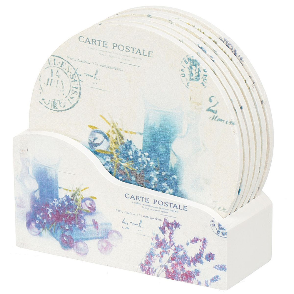 Подставка для кружек, дерево, 6 шт, кругл, 9.5 см, Лаванда JC-11852, 311743