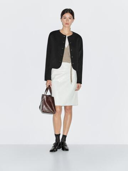 Massimo Dutti Короткая куртка из смесовой шерсти, черный