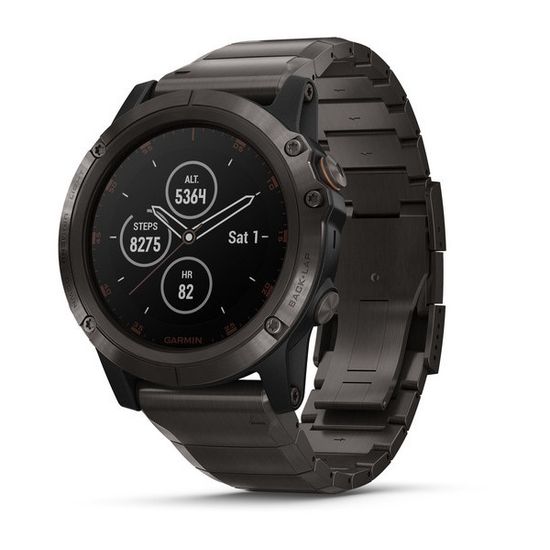 Мужские мультиспортивные часы Garmin Fenix 5X Plus Sapphire - титановый серый DLC с титановым DLC ремешком 010-01989-05