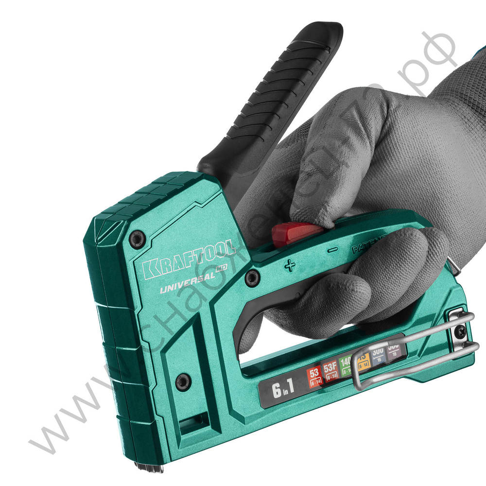 KRAFTOOL Universal-HD 6-в-1: 53 (A/10/JT21) 23GA(6-14мм) / 140 (G/11/57) 20GA(8-14мм)/13/ 53F/300/500, универсальный алюминиевый степлер (3188)