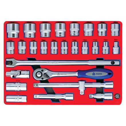 Цена на МАСТАК (5-004028) Набор торцевых головок 1/2" с принадлежностями, ложемент, 28 предметов