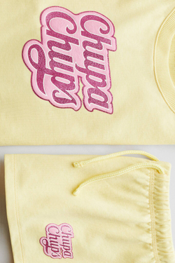 H&M Комплект из толстовки и шорт с принтом, желтый