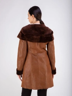 Дубленка женская натуральная длинная с капюшоном Турция