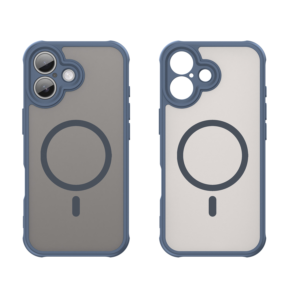 Полупрозрачный матовый чехол с MagSafe для iPhone 17, боковые рамки синего цвета