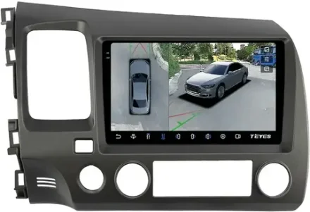 Магнитола Honda Civic 8 4d 2005-2012 (левый руль, рамка 9) - Teyes CC3-2K-360 на Android 10, 2K QLED, 6Гб+128Гб, CarPlay, 4G SIM-слот, 4 камеры в комплекте