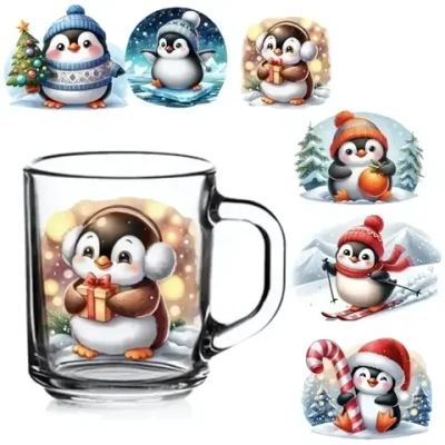 Кружка стеклянная 200мл «Пингвины» 6 видов D1335/20