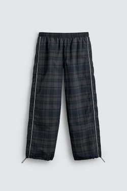 ZARA ТЕХНОЛОГИЧНЫЕ БРЮКИ-ДЖОГГЕРЫ В КЛЕТКУ С КОНТРАСТНЫМИ ДЕТАЛЯМИ, СИНИЙ