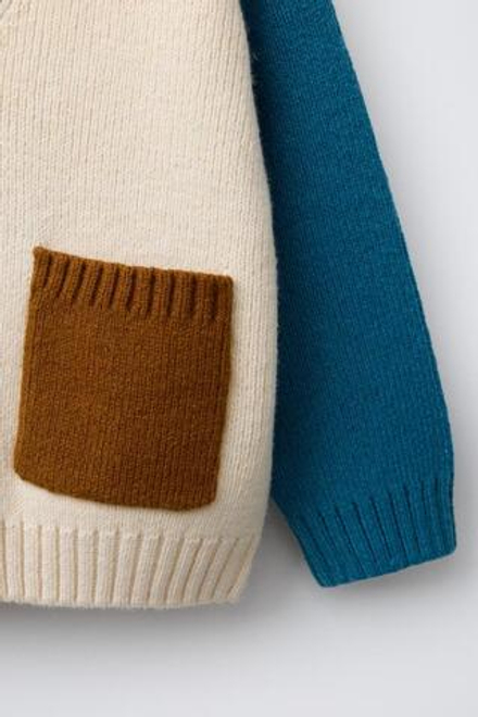 ZARA ВЯЗАНЫЙ КАРДИГАН В СТИЛЕ COLOR BLOCK, ЭКРЮ