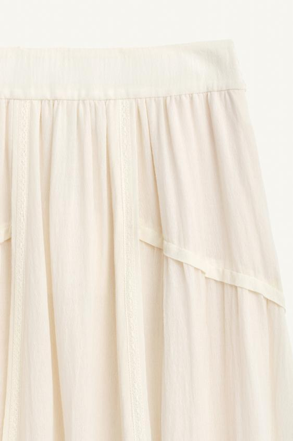 ZARA ШЕРСТЯНАЯ ЮБКА С КРУЖЕВНОЙ ОТДЕЛКОЙ, ЭКРЮ