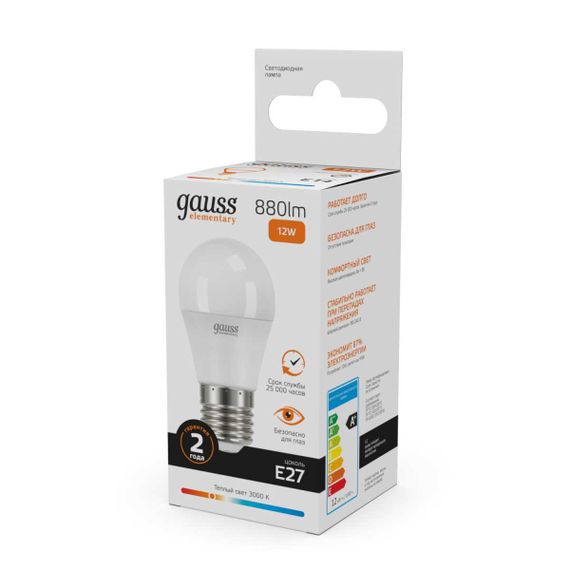 Лампа светодиодная Gauss E27 12W 3000K матовая 53212