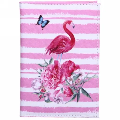 Обложка на паспорт «Travel», Фламинго с цветами, 9,5*13см