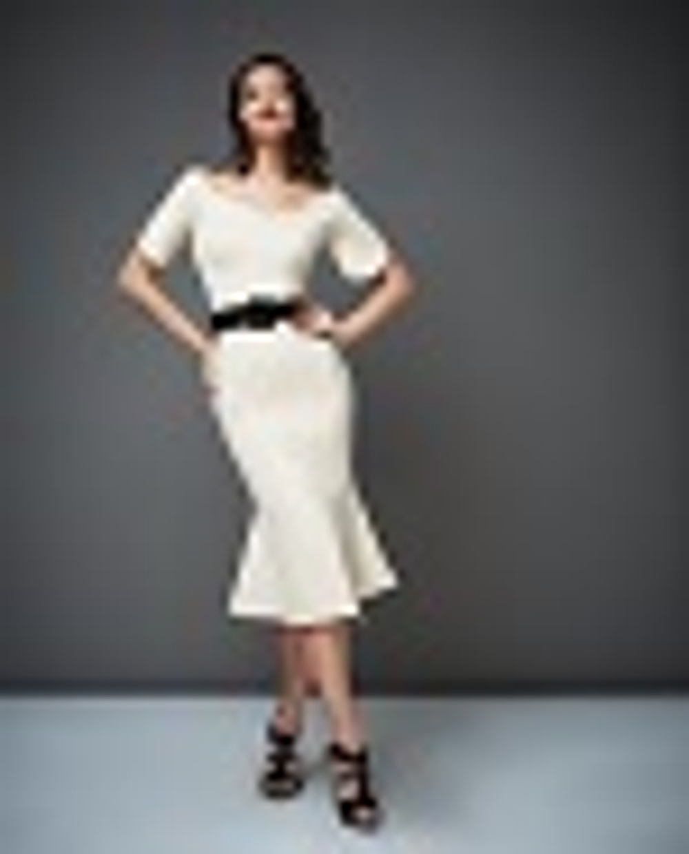 23-03-20 SS Трикотажное платье с поясом, юбка годе, бежевый XL