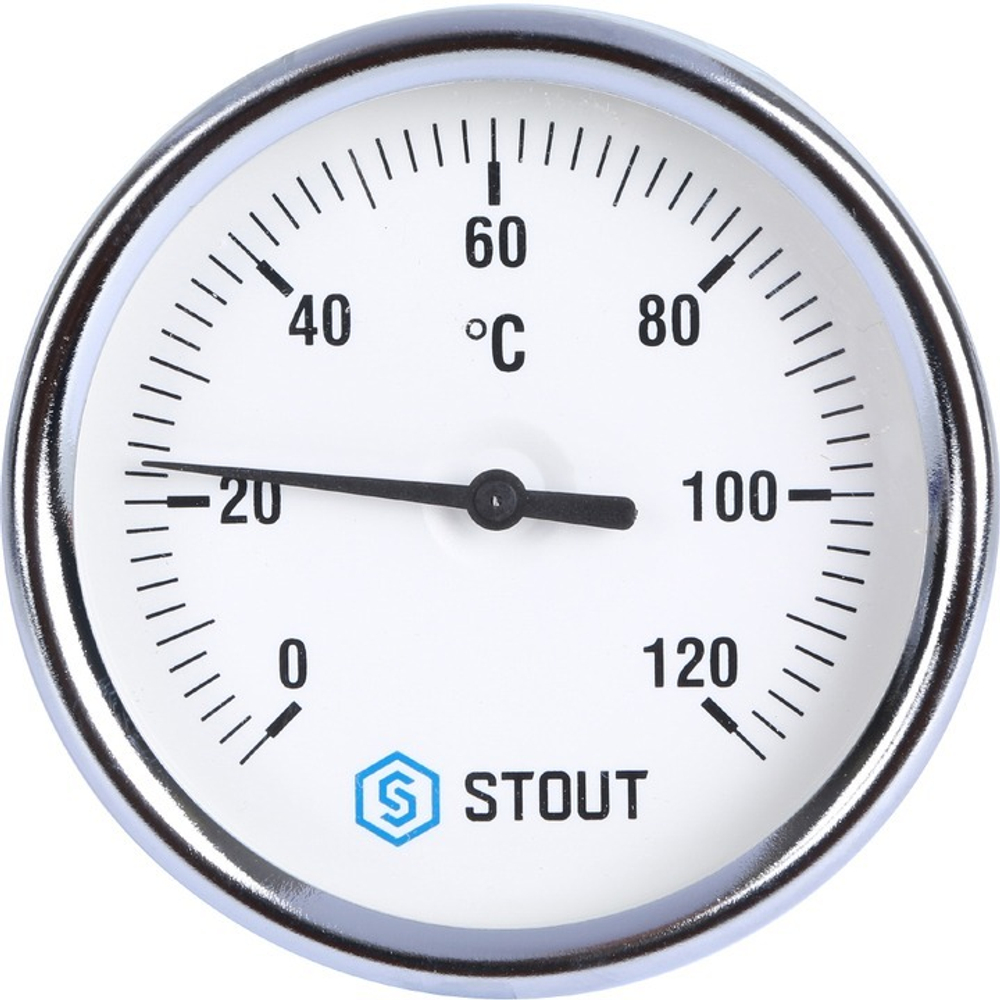 Термометр биметаллический с погружной гильзой Stout, корпус 80 мм, гильза 100 мм, 0-120С