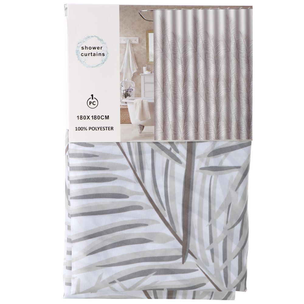 Штора для ванн 180х180 см, ПЭ, Пальмовые листья, бел, STSC1018