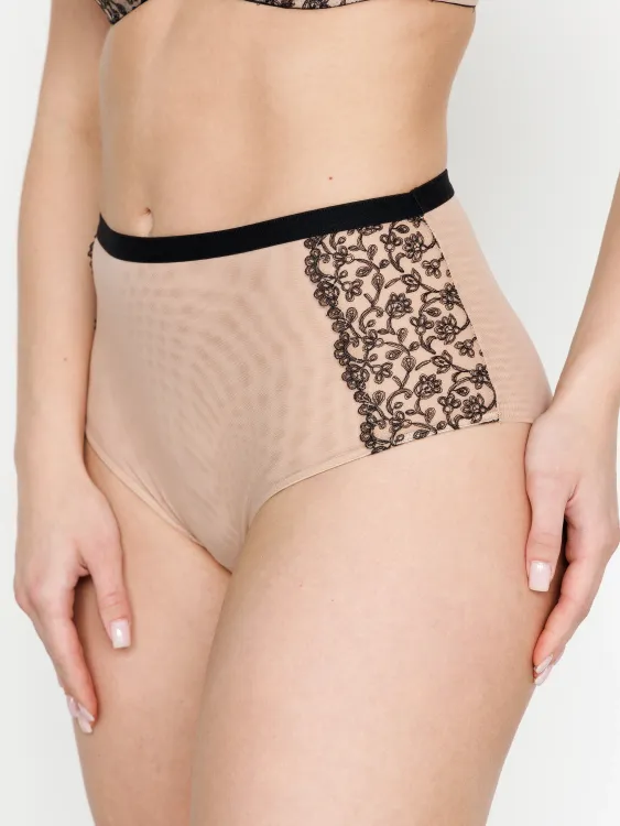 Трусы Zebra бразилиана с высокой линией талии (скин/черный)