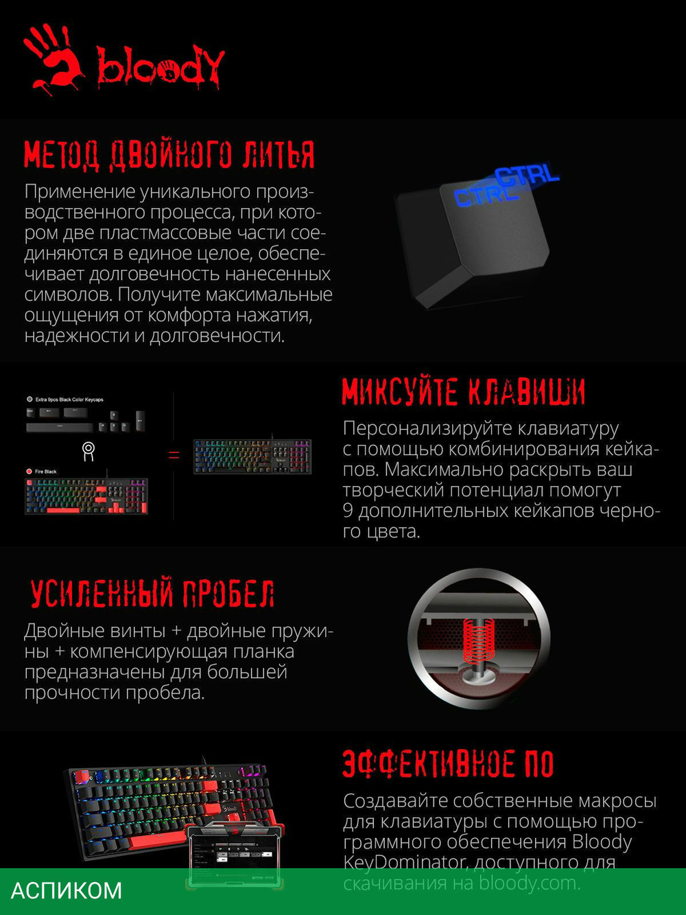Клавиатура A4Tech Bloody S510R Fire Black/blms Red