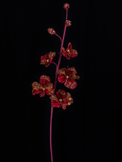 Веточка с оридеями 64см ChristmasDeLuxe бордовая с золотом