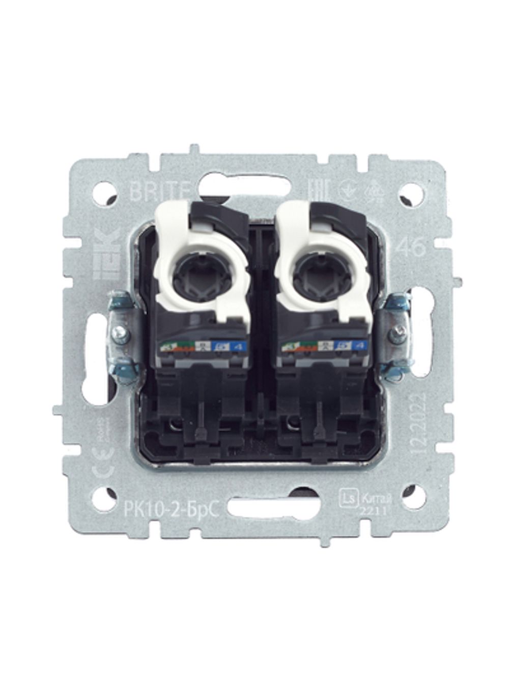 BRITE Розетка компьютерная двойная RJ45 кат.5E РК10-2-БрС сталь IEK