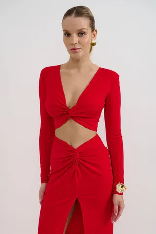 Лонгслив с подплечниками из вискозы красного цвета