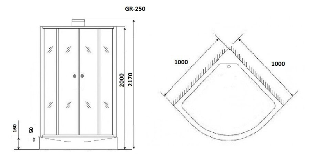 Душевая кабина Grossman Elegans GR250 (100х100х217) дверь раздвижная,5 мест