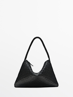 Massimo Dutti Сумка через плечо из плетеной кожи среднего размера, черный