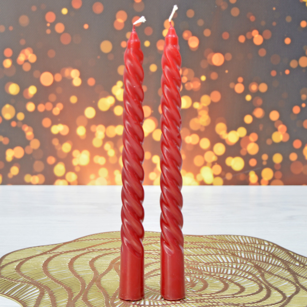 Свечи столовые витые 2шт бордо