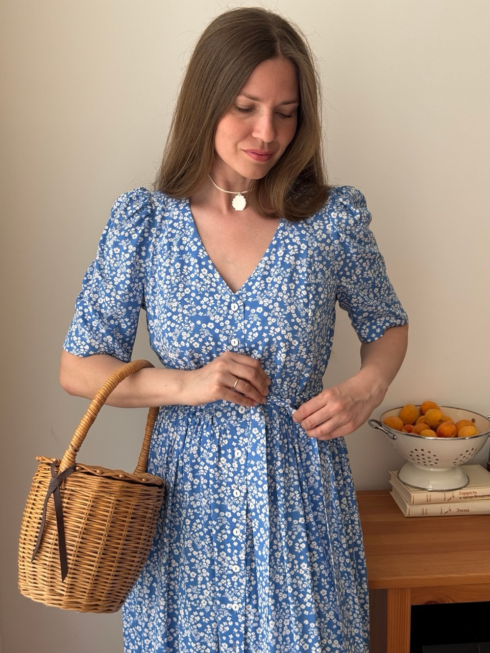 Платье Шарлотта для беременных и кормящих, Синий с белыми цветами