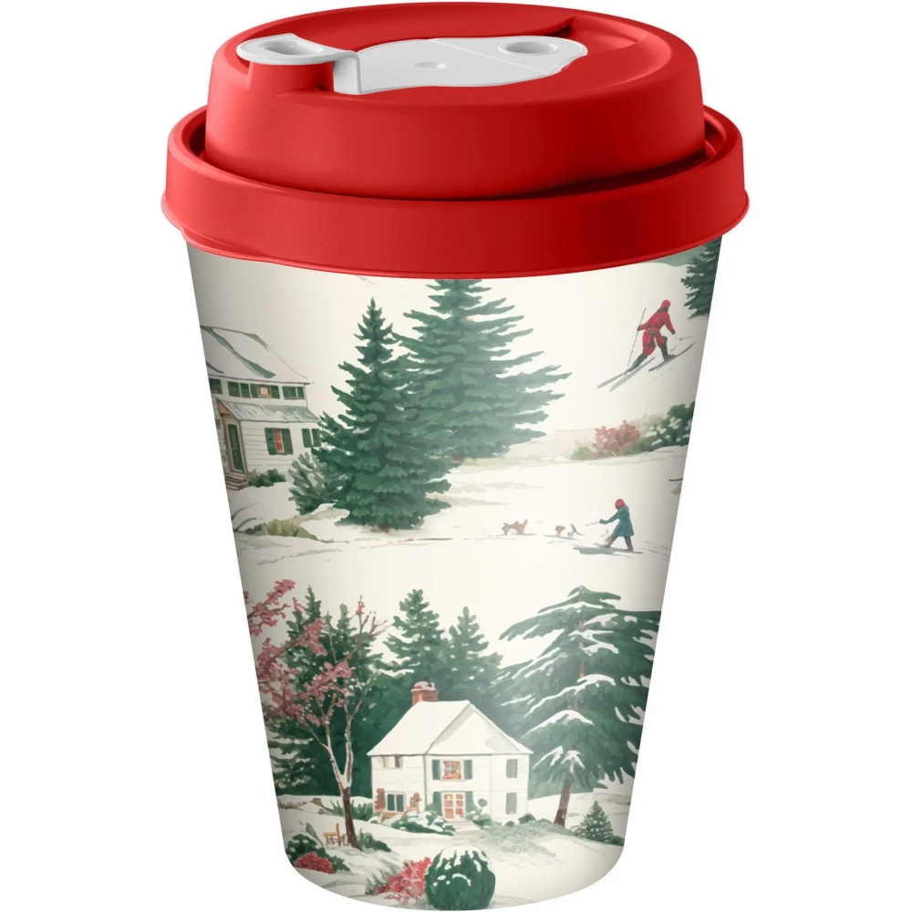 Стакан с крышкой 420мл с декором с клапаном «Игрушки» (красный)