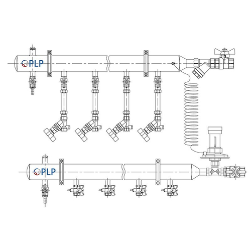 Узел коллекторный для отопления этажный с левым подключением на 6 выходов PLP УКЭО-Л-25-АИ-А20-50СТ-100-6-15-Р15-ВП110-РВ-КД