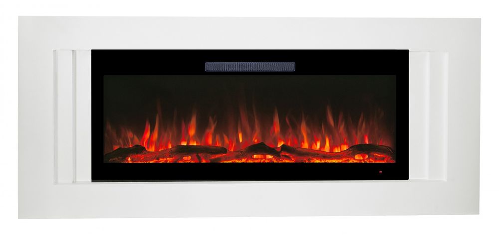 Электрокамин RealFlame Stockholm 42 WT белый c Diamond 42, с муляжом дров и кристаллами