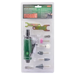 Пневмозачистная машинка с комплектом камней 11пр(цанги:3мм,6мм25000об/мин, 85л/мин,6.3Bar,штуцер 1/4'',штуцер 1/4'') RockForce##Rock FORCE RF-RP7313