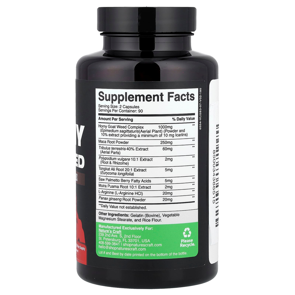 Nature's Craft, горянка крупноцветковая, травяной комплекс с повышенной силой действия, 180 капсул