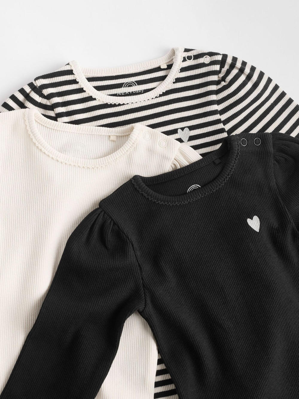 Боди с длинным рукавом для малышей Next N95-272, 3 шт., Черный, Молочный