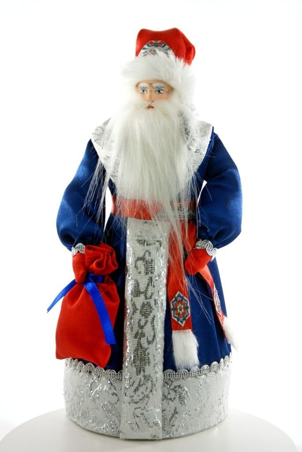 Кукла коллекционная Дед Мороз в боярской шубе из парчи с посохом