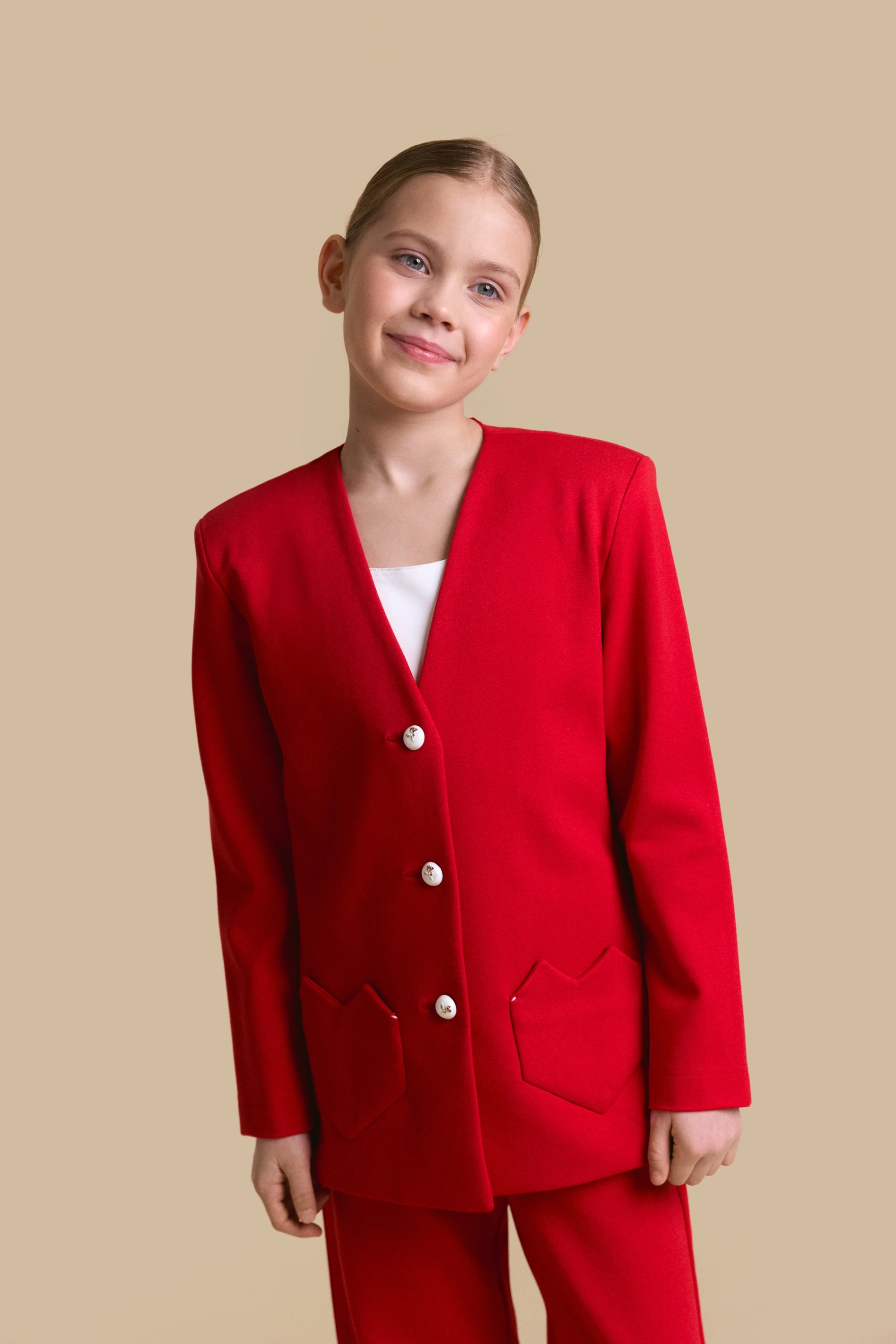 Костюм брючный джерси красный сердце