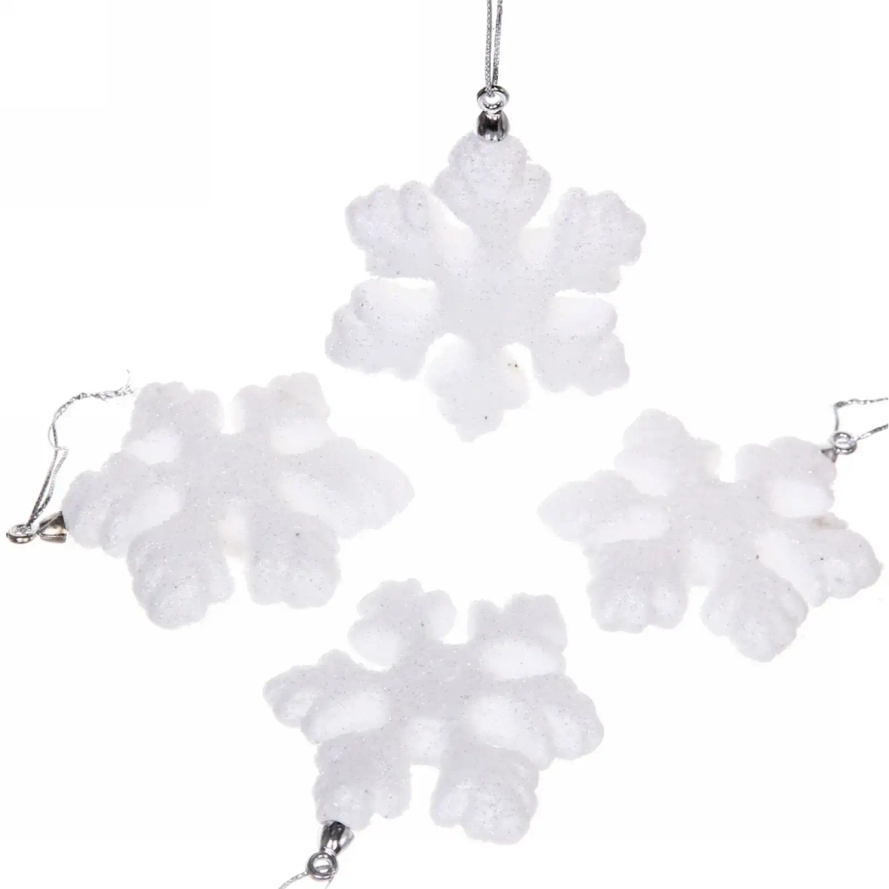 Ёлочные игрушки «Хоровод снежинок» 8 см (набор 4 шт), белый блеск