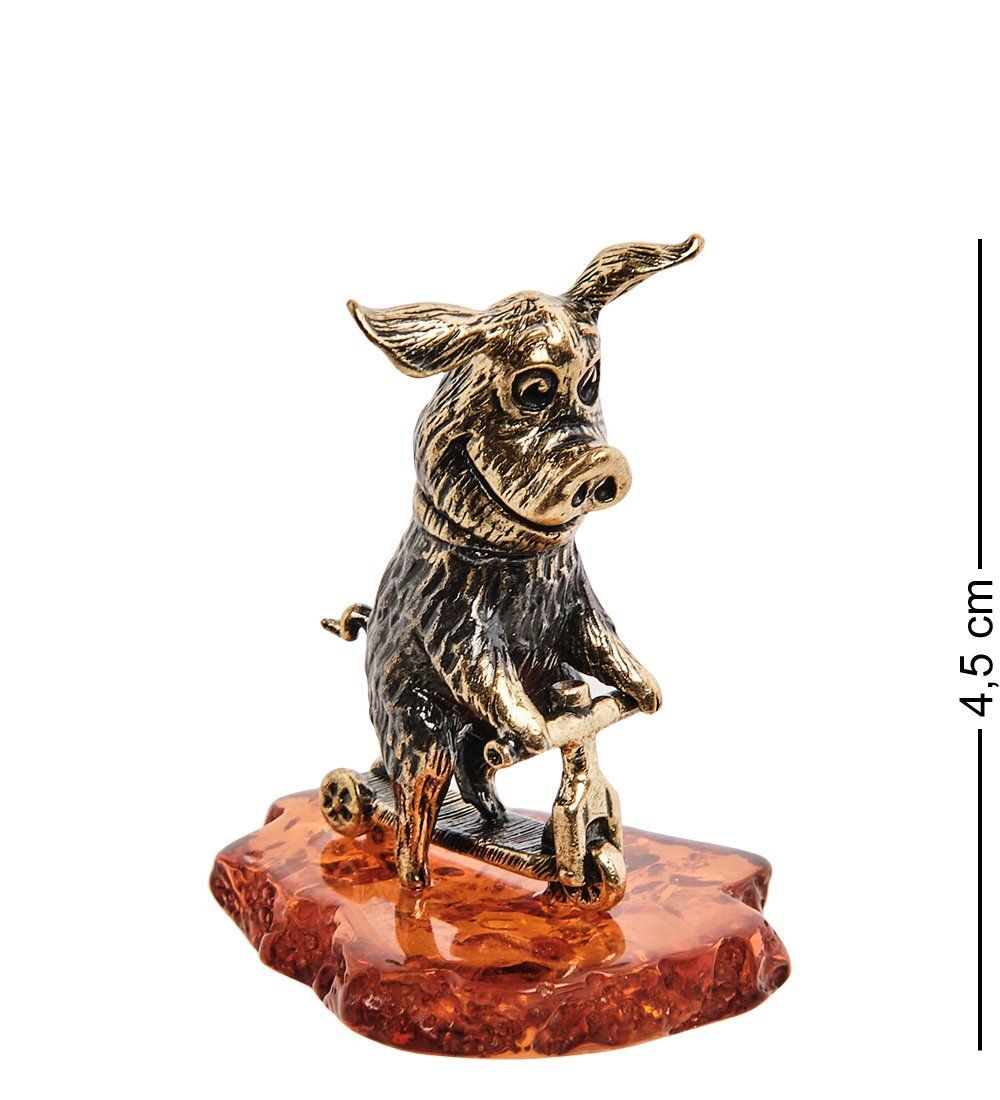 Народные промыслы AM-3042 Фигурка «Поросенок на самокате» (латунь, янтарь)