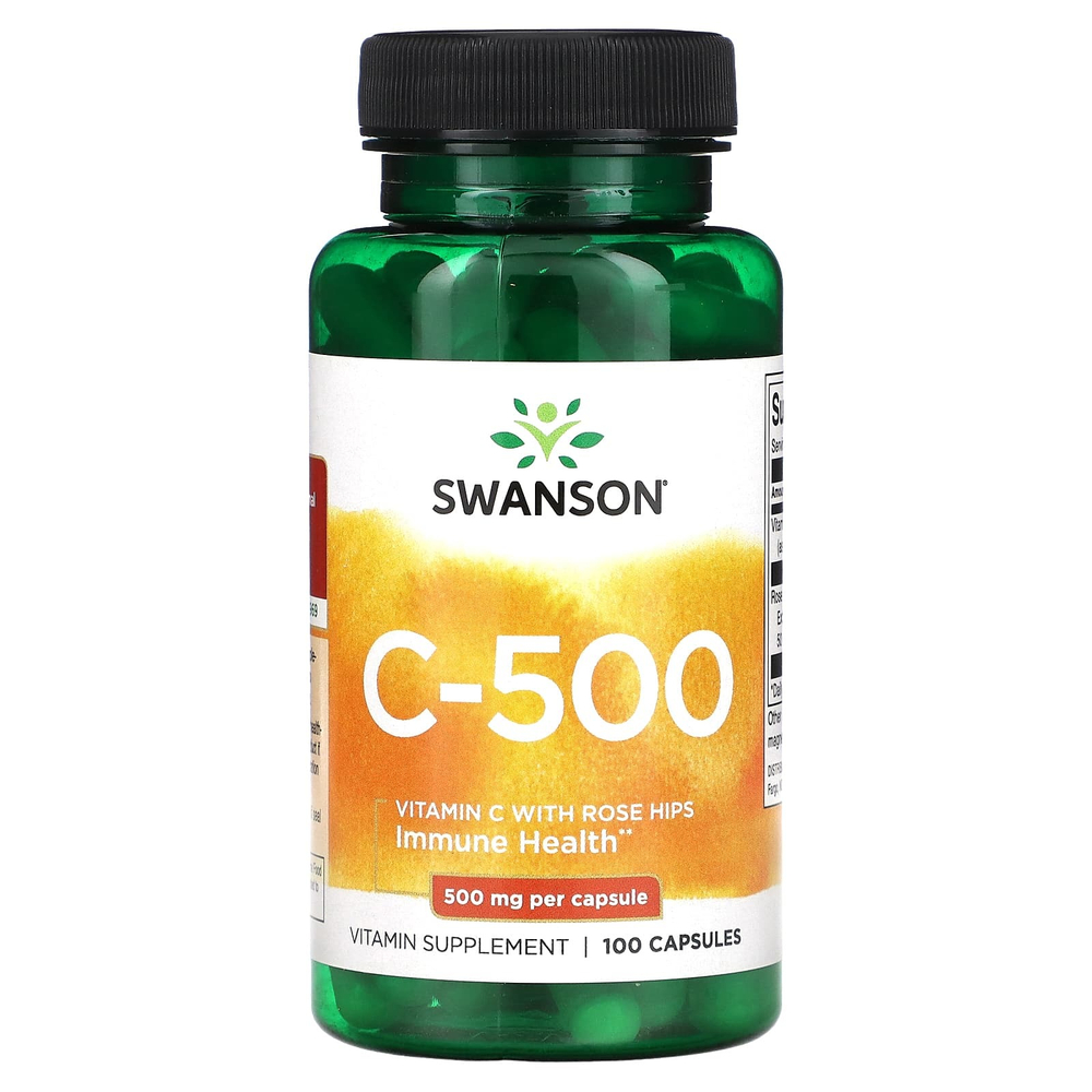 Swanson, C-500, витамин C с шиповником, 100 капсул