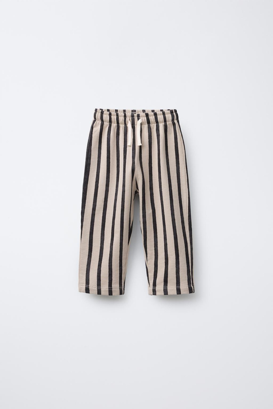 ZARA БРЮКИ ИЗ МЯГКОЙ ТКАНИ В ПОЛОСКУ С ПРЯМЫМИ ШТАНИНАМИ, ПЕСОЧНЫЙ/ЧЕРНЫЙ
