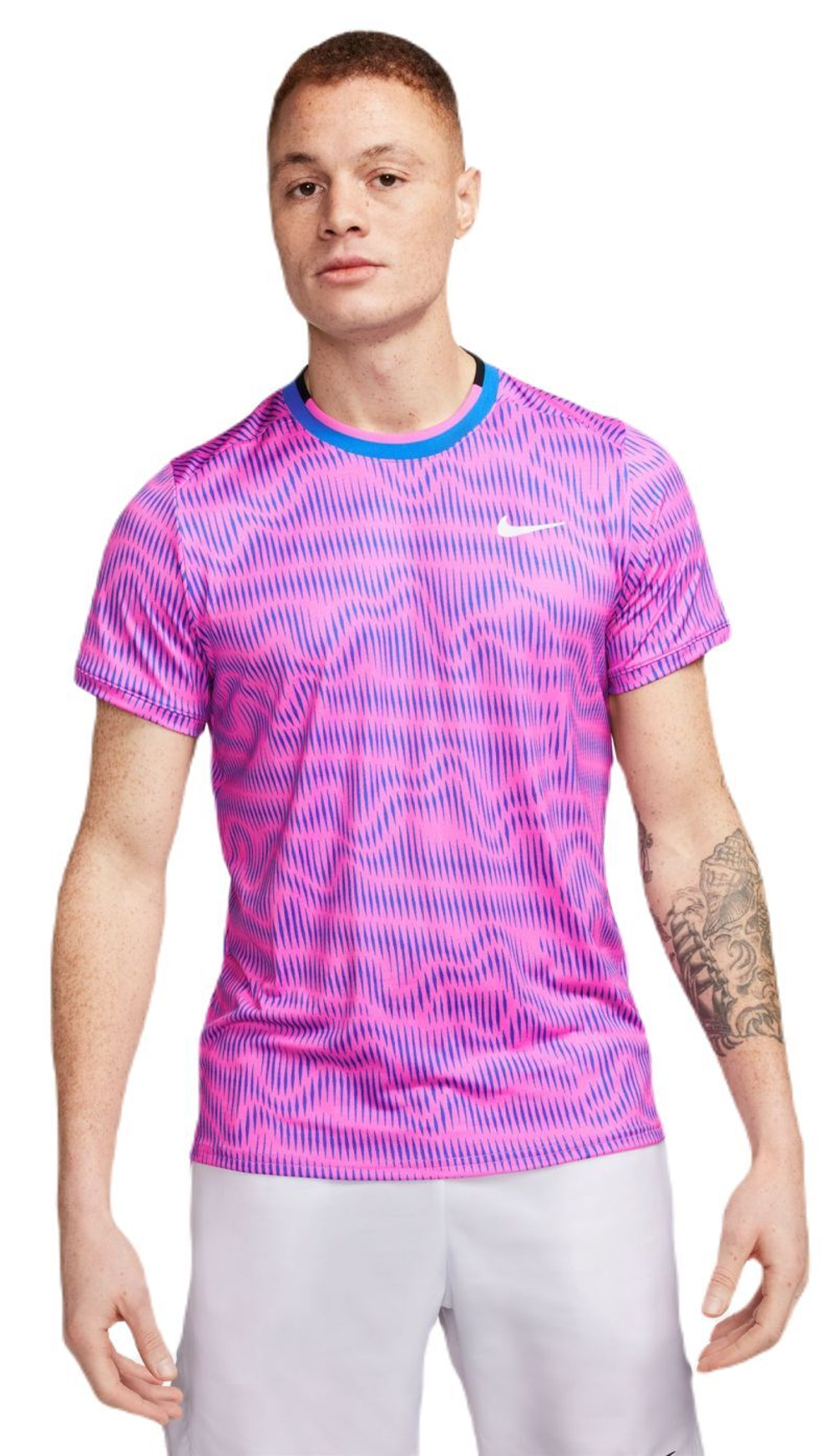 Мужская теннисная футболка Nike Court Advantage Tennis Top - playful pink/light photo blue/white