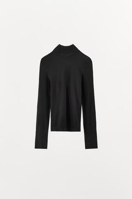 ZARA ТОП С ВЫСОКИМ ВОРОТНИКОМ И ПОЛИАМИДОМ, ЧЕРНЫЙ