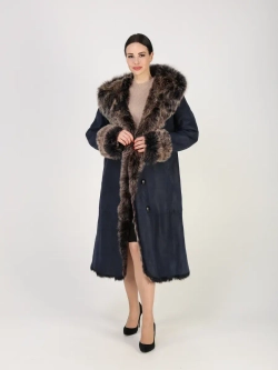 Дубленка зимняя натуральная с капюшоном длинная и теплая